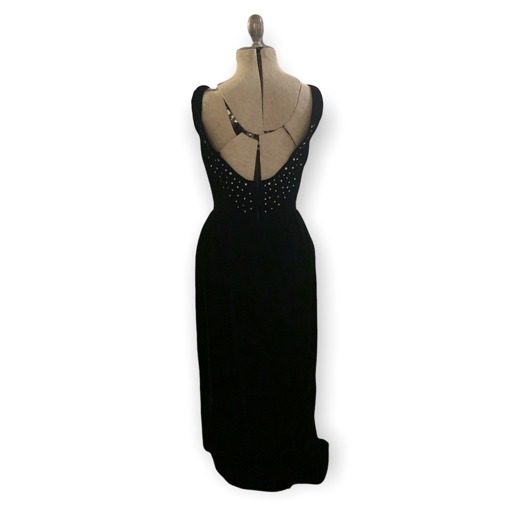 Black Velvet Vintage Rhinestone Dress - Picture 2 of 8